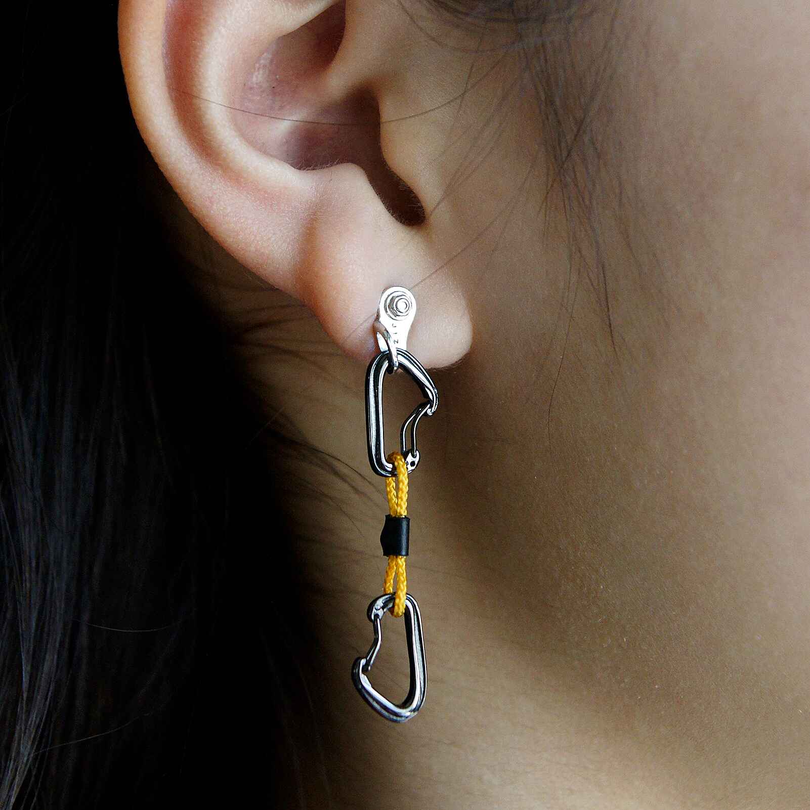 Fully Functional Metallic Black Quickdraw and Anchor set Earrings