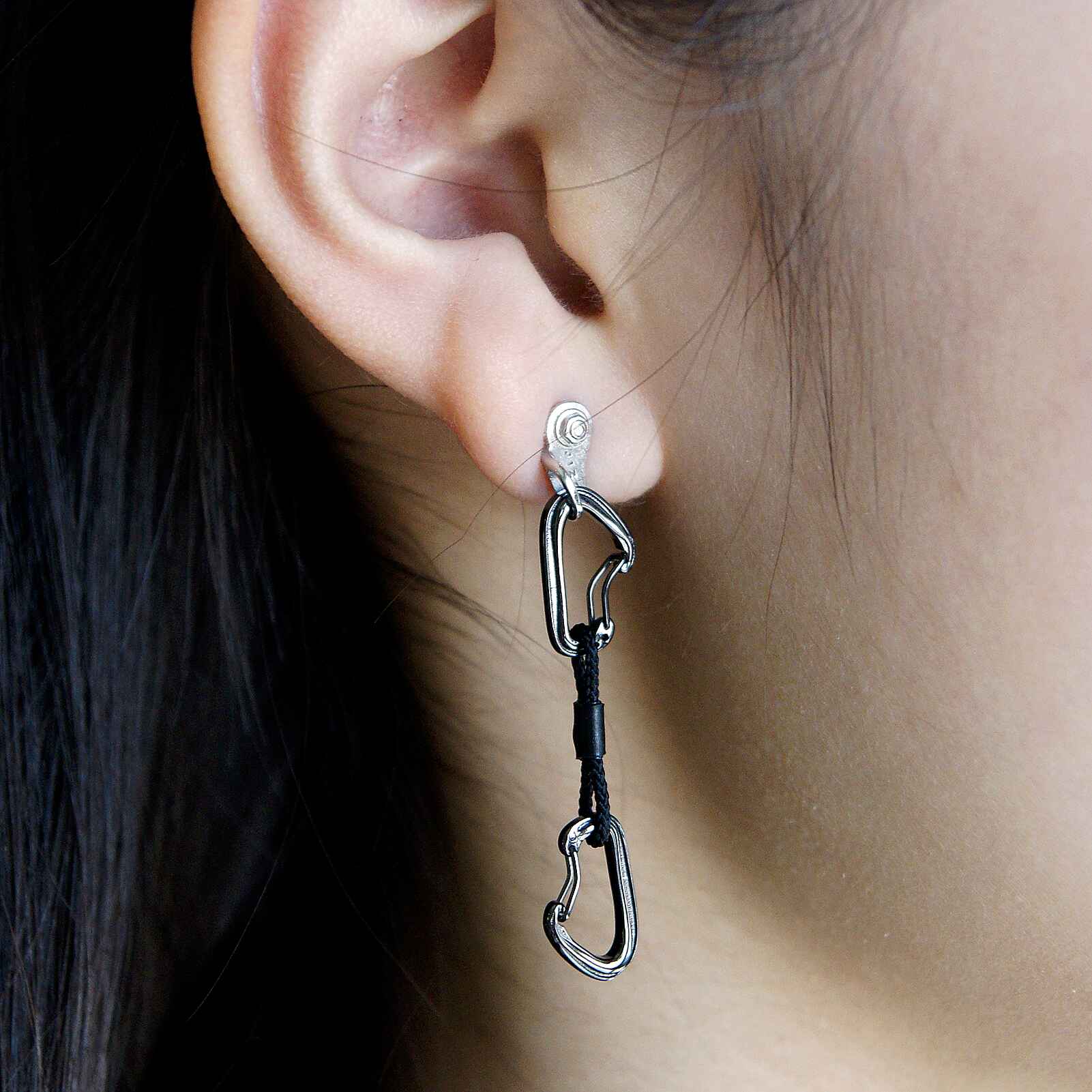 Fully Functional Metallic Black Quickdraw and Anchor set Earrings